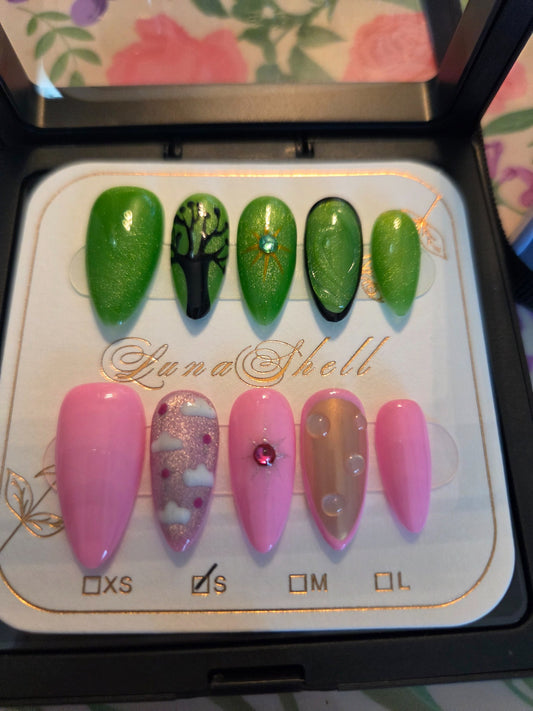 Blush & Emerald Press-On Nails
