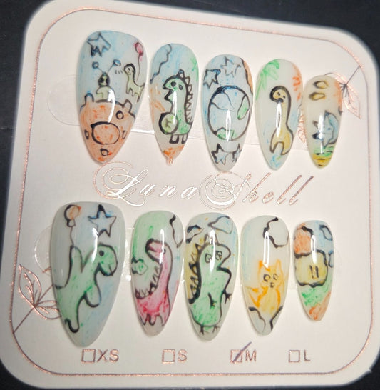 Dino Doodles Press-On Nails