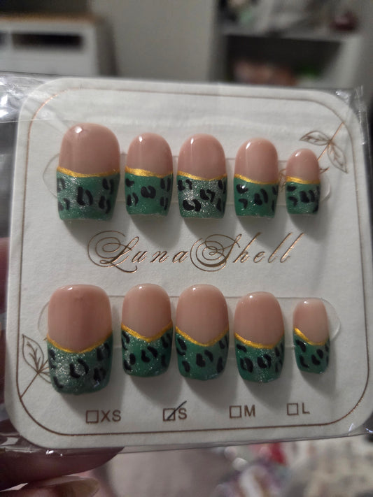 Teal Leopard French Tip Press-On Nails