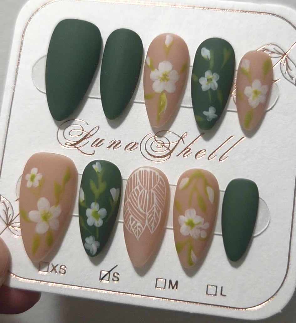 Evergreen Blossom Press-On Nails