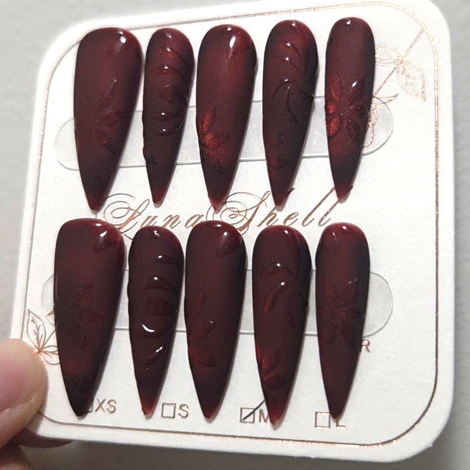 Crimson Eclipse Cat Eye Nails