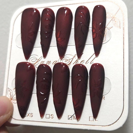 Crimson Eclipse Cat Eye Nails