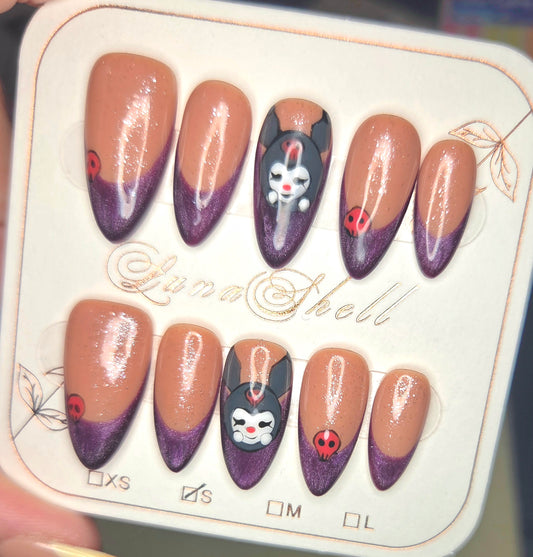 Kuromi Cat-Eye French Tip Press-On Nails